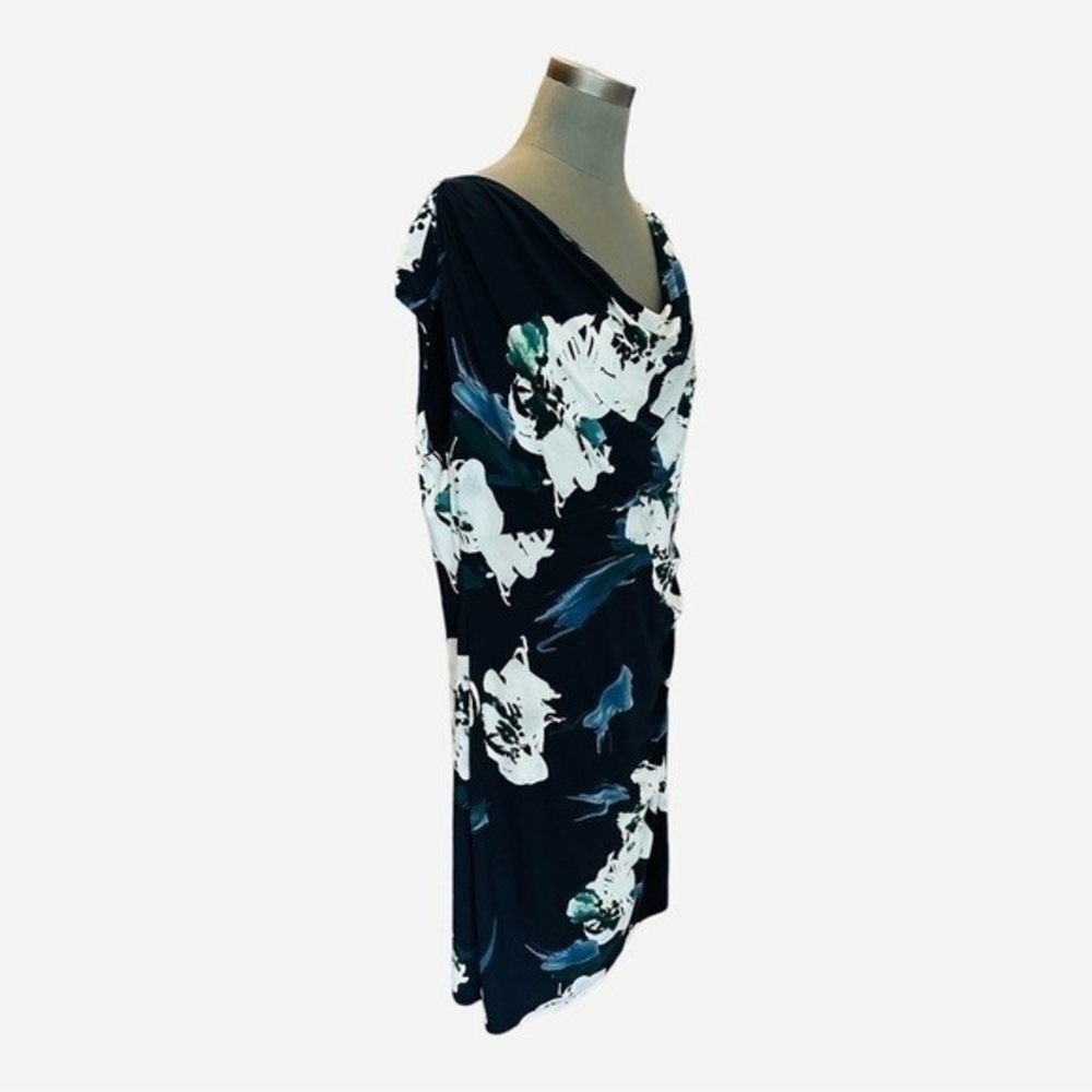Lauren Ralph Lauren Navy Floral Cowl Neck Sleeveless Sheath Midi Dress Sz 18W VG - Picture 6 of 9